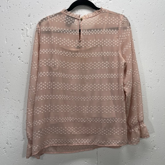 Liz Claiborne Career Womens Medium Pink Polkadot Blouse Long Sleeve - Picture 6 of 7